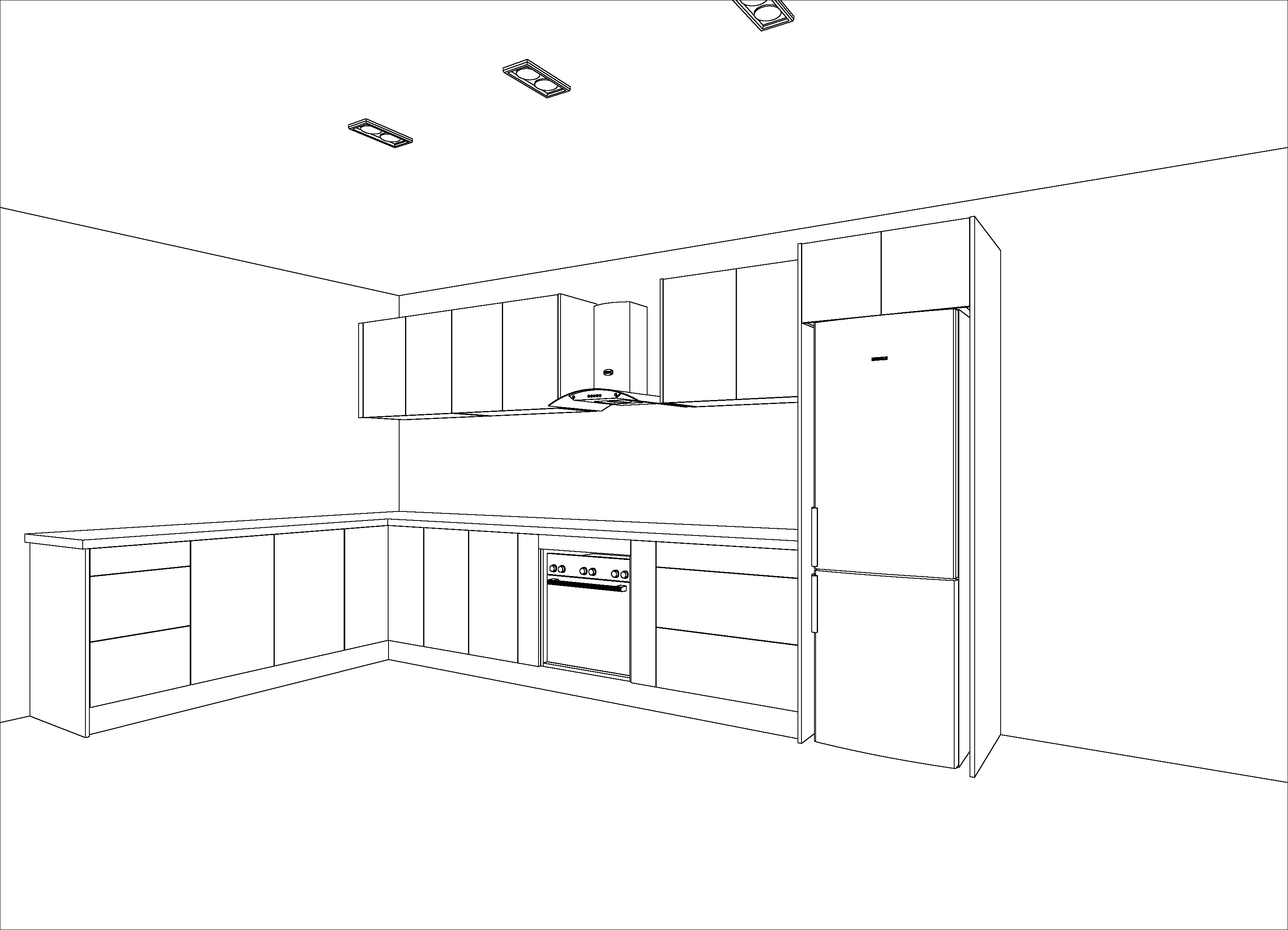 wireframe render of kitchen