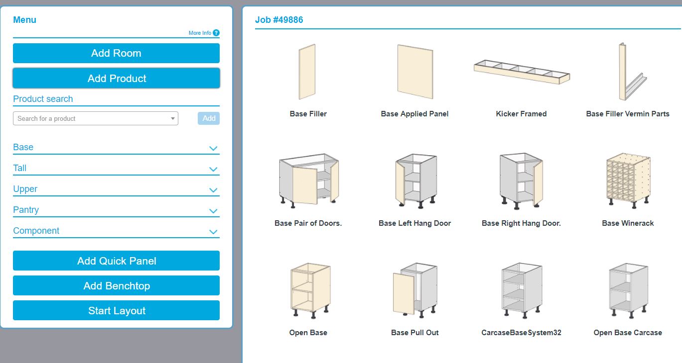 goCabinets menu interface