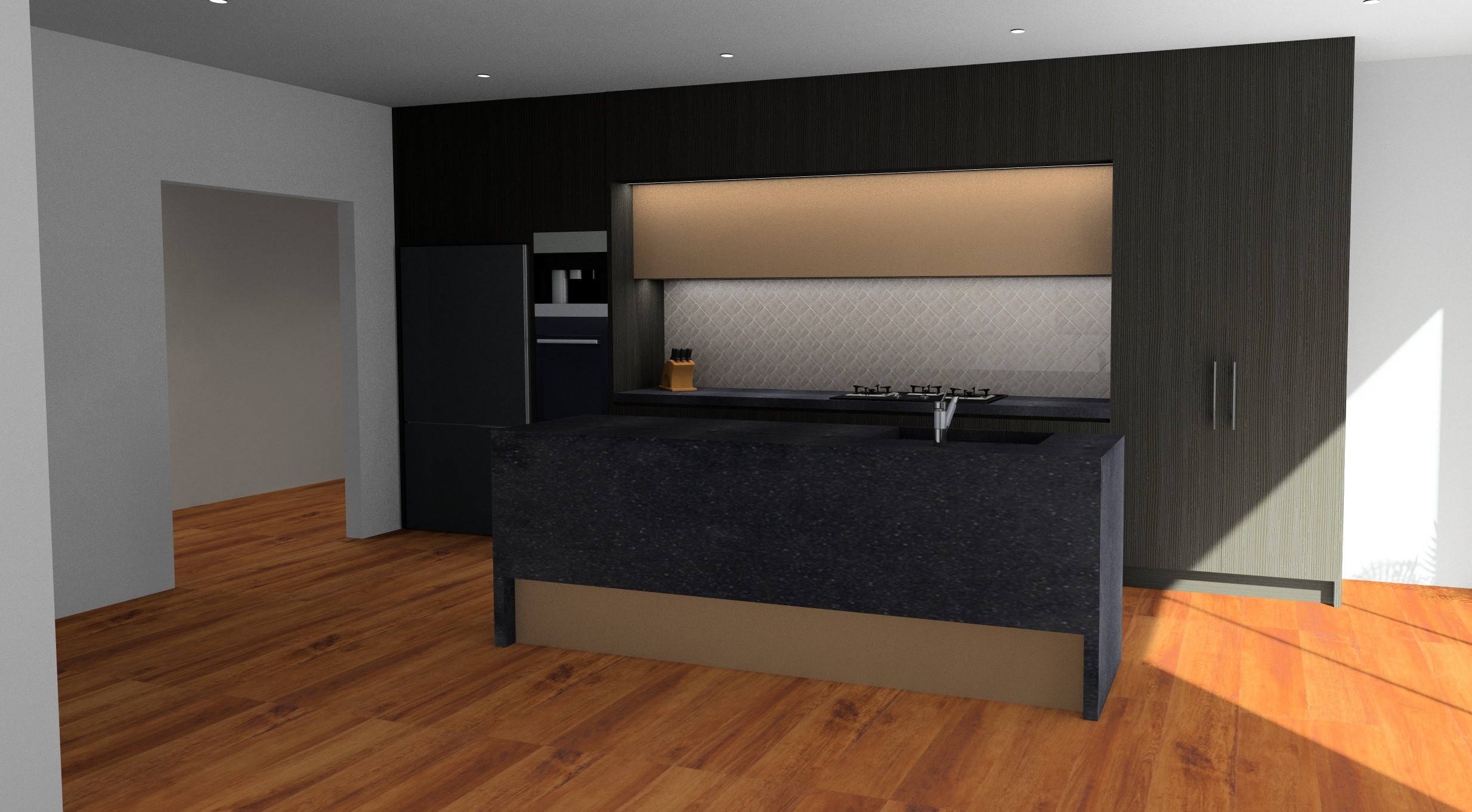 black and bronze kitchen render